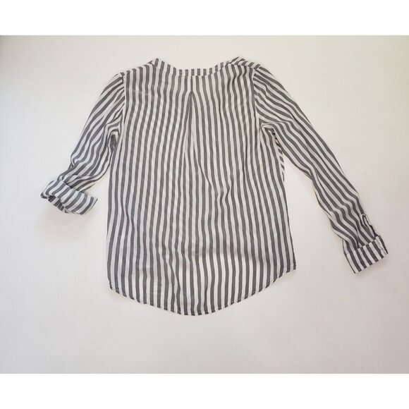 Pink Rose Blouse Womens Size Medium Grey Stripe Surplice Citycore Light Academia - Picture 5 of 16